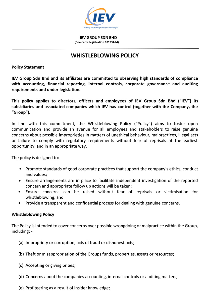 IEV Whistleblowing Policy